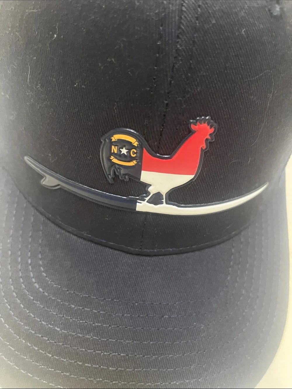 Beach & Barn Men's Navy Trucker Hat with Red & White Rooster Patch